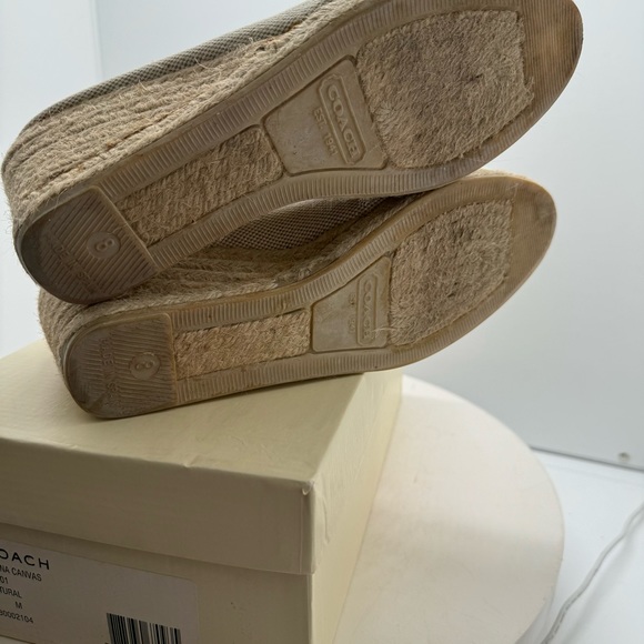 Coach Ireena Espadrilles Wedge Beige Canvas Monogram Bow Shoes Sz 8 - Picture 4 of 8